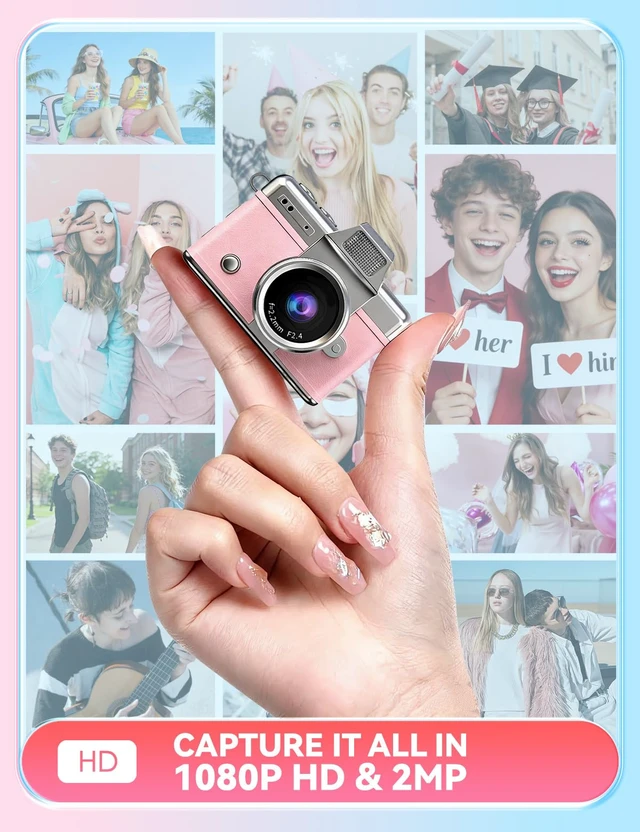 Alt view image 2 of 7 - DollRank Mini Keychain Camera, 1080P Portable Digital Camera with 1.47 Flip LCD & Flash, Retro Collectible Pocket Camera for Travel, Parties, Birthday(Blue32GB)