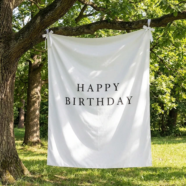 Main image of 29x39 Inch Happy Birthday Banner Burlap Happy Birthday Backdrop Fabric Birthday-Party Decorations, Boho Rustic Photo Props Sign with Hanging String for Indoor Outdoor Yard Wall Decor
