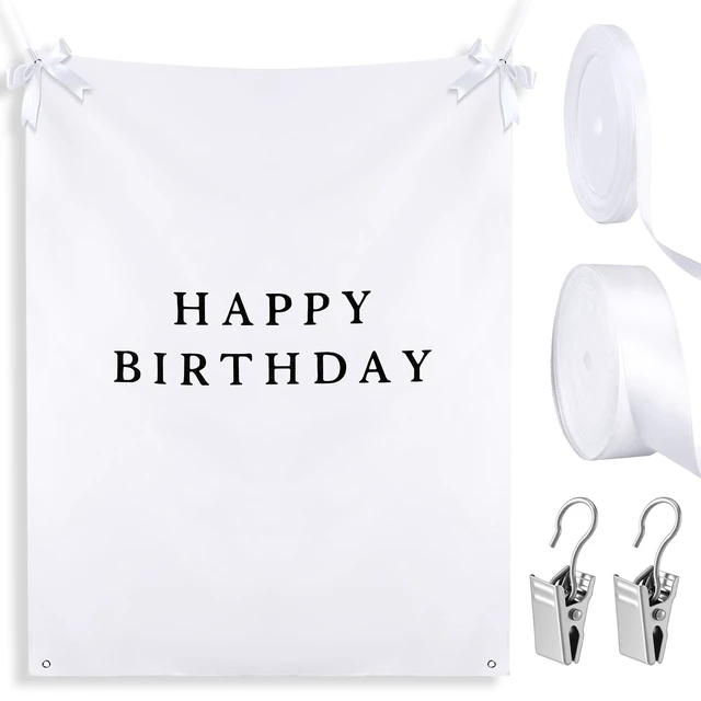 Alt view image 2 of 7 - 29x39 Inch Happy Birthday Banner Burlap Happy Birthday Backdrop Fabric Birthday-Party Decorations, Boho Rustic Photo Props Sign with Hanging String for Indoor Outdoor Yard Wall Decor