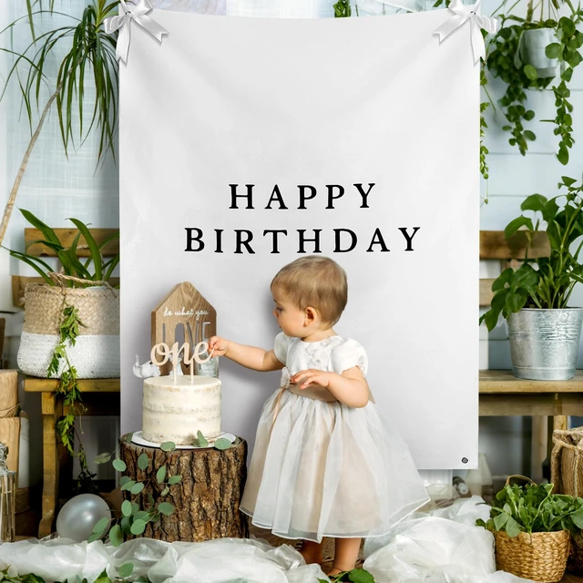 Alt view image 4 of 7 - 29x39 Inch Happy Birthday Banner Burlap Happy Birthday Backdrop Fabric Birthday-Party Decorations, Boho Rustic Photo Props Sign with Hanging String for Indoor Outdoor Yard Wall Decor