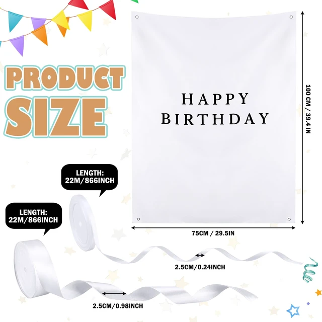 Alt view image 3 of 7 - 29x39 Inch Happy Birthday Banner Burlap Happy Birthday Backdrop Fabric Birthday-Party Decorations, Boho Rustic Photo Props Sign with Hanging String for Indoor Outdoor Yard Wall Decor
