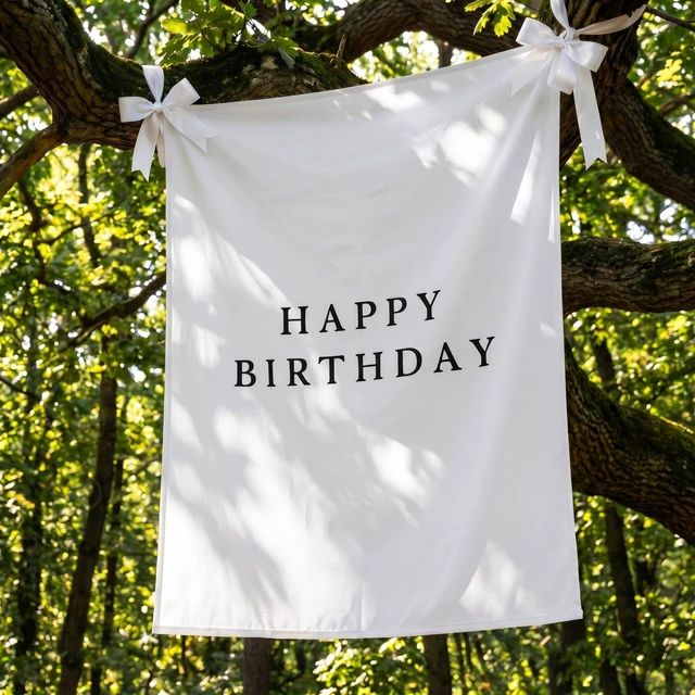 Alt view image 6 of 7 - 29x39 Inch Happy Birthday Banner Burlap Happy Birthday Backdrop Fabric Birthday-Party Decorations, Boho Rustic Photo Props Sign with Hanging String for Indoor Outdoor Yard Wall Decor