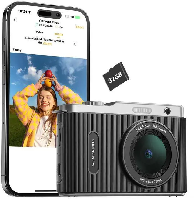 Main image of WiFi Digital Camera for Kids with Switching Dual Lens, 64MP 4K Point and Shoot Camera with 32GB Card, 16X Zoom, Anti Shake, Portable Compact Cameras for Teens Girl Boy Kids Starter Black