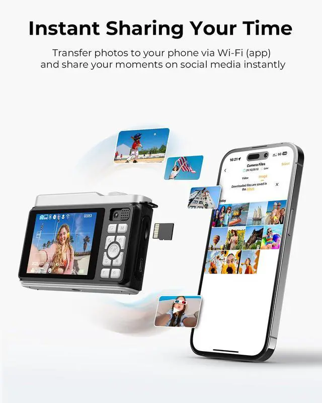Alt view image 7 of 7 - WiFi Digital Camera for Kids with Switching Dual Lens, 64MP 4K Point and Shoot Camera with 32GB Card, 16X Zoom, Anti Shake, Portable Compact Cameras for Teens Girl Boy Kids Starter Black