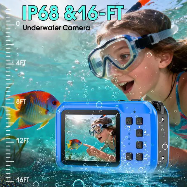Alt view image 2 of 7 - 4K Underwater Camera, 64MP 16FT Compact Waterproof Camera with 16GB Card | Floatable Digital Camera, 16X Digital Zoom, Auto Focus, Fill Light, 650mAh Battery, Ideal for Travel, Surfing, Swimming