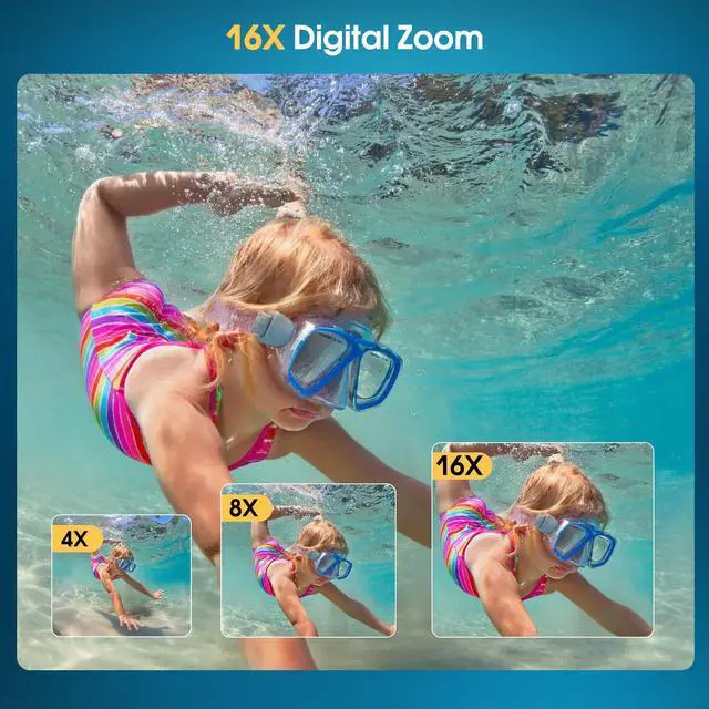 Alt view image 4 of 7 - 4K Underwater Camera, 64MP 16FT Compact Waterproof Camera with 16GB Card | Floatable Digital Camera, 16X Digital Zoom, Auto Focus, Fill Light, 650mAh Battery, Ideal for Travel, Surfing, Swimming