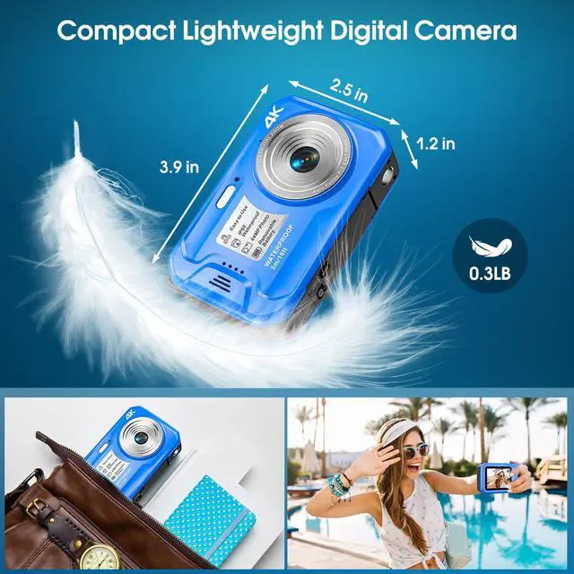 Alt view image 6 of 7 - 4K Underwater Camera, 64MP 16FT Compact Waterproof Camera with 16GB Card | Floatable Digital Camera, 16X Digital Zoom, Auto Focus, Fill Light, 650mAh Battery, Ideal for Travel, Surfing, Swimming
