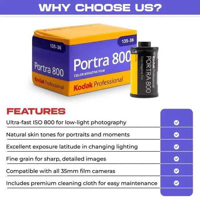 Alt view image 5 of 7 - Kodak Portra 800 35mm Film Pack 36exp for 35mm Film Camera Roll Bundle - Kodak Film- Cloth - 35 mm Film Roll- Camera Film (1)