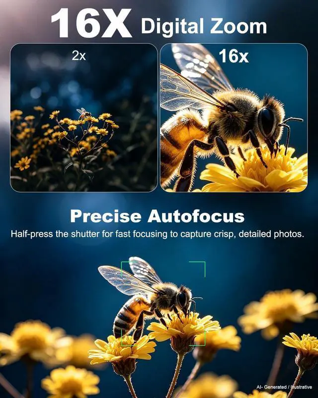 Alt view image 4 of 7 - True 8K 64MP Digital Camera for Photography with Microphone(Black) | Autofocus & Anti-Shake,16X Zoom,WiFi,Wide-Angle Macro Lens,32GB TF Card,Vlogging Camera for YouTube & Travel