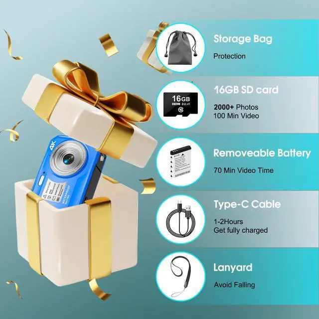 Alt view image 6 of 7 - 4K Underwater Camera, 64MP 16FT Waterproof Digital Camera with 16GB Card, Autofocus Floatable Waterproof Camera with IPS HD Screen, 16X Digital Zoom, Fill Light, for Snorkeling, Surfing, Swimming