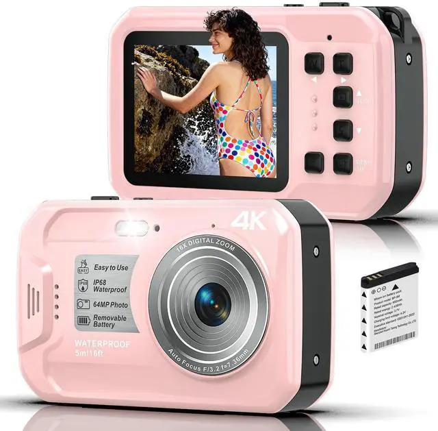 Main image of 4K Underwater Camera, 64MP 16FT Waterproof Digital Camera with 16GB Card, Autofocus Floatable Waterproof Camera with IPS HD Screen, 16X Digital Zoom, Fill Light, for Snorkeling, Surfing, Swimming