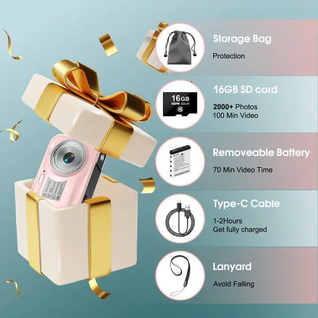 Alt view image 6 of 6 - 4K Underwater Camera, 64MP 16FT Waterproof Digital Camera with 16GB Card, Autofocus Floatable Waterproof Camera with IPS HD Screen, 16X Digital Zoom, Fill Light, for Snorkeling, Surfing, Swimming