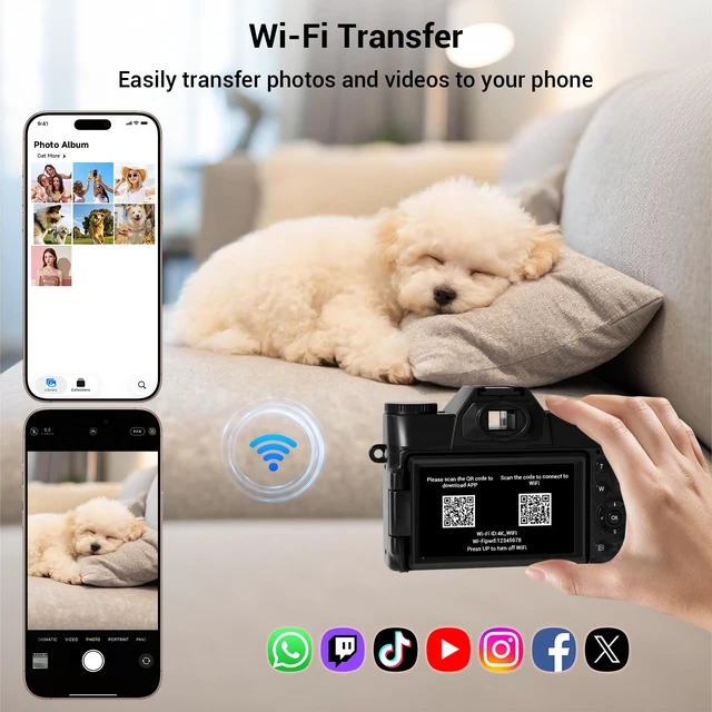 Alt view image 4 of 7 - 4K Digital Camera for Photography, 75MP WiFi Vlogging Camera for YouTube, 3" 180° Flip Screen Point and Shoot Camera with 64GB SD Card, 2 Batteries, Compact Travel Camera for Beginners