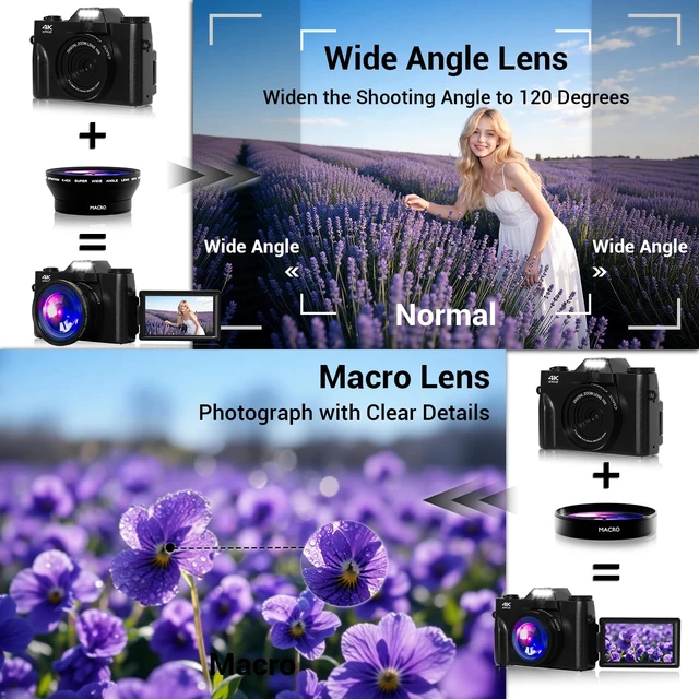 Alt view image 6 of 7 - 4K Digital Camera for Photography, 75MP WiFi Vlogging Camera for YouTube, 3" 180° Flip Screen Point and Shoot Camera with 64GB SD Card, 2 Batteries, Compact Travel Camera for Beginners