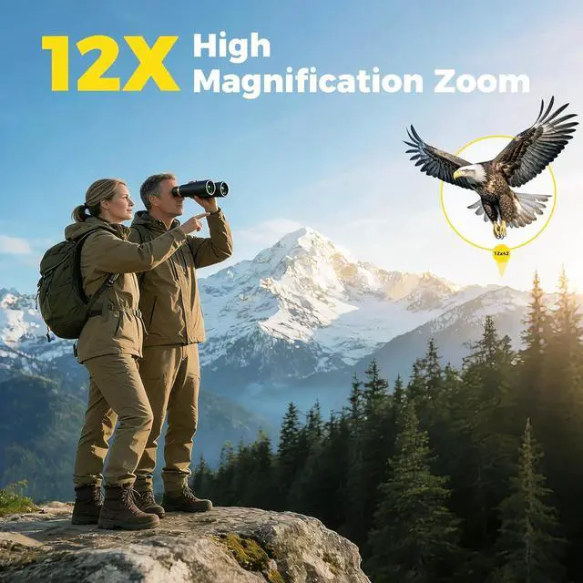 Alt view image 3 of 7 - 12x42 Binoculars for Adults High Powered Waterproof with Large View | Professional HD Binoculars BAK4 Prism FMC Lens Bird Watching Binoculars for Cruise Ship Hunting Camping Travel Sport Safari