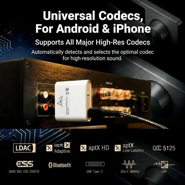 Alt view image 4 of 7 - 3 LDAC Hi-Fi Bluetooth DAC | Lossless aptX Adaptive/HD & AAC | Audiophile Wireless to RCA Studio & Home Stereo Receiver