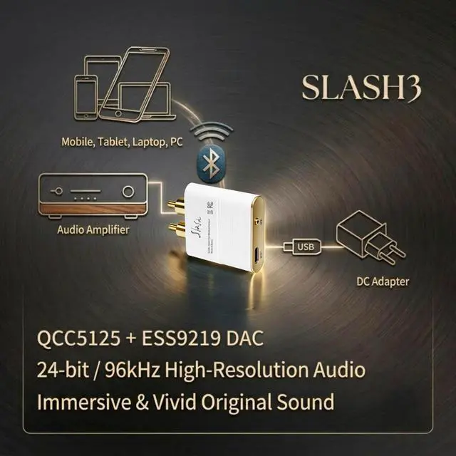 Alt view image 2 of 7 - 3 LDAC Hi-Fi Bluetooth DAC | Lossless aptX Adaptive/HD & AAC | Audiophile Wireless to RCA Studio & Home Stereo Receiver