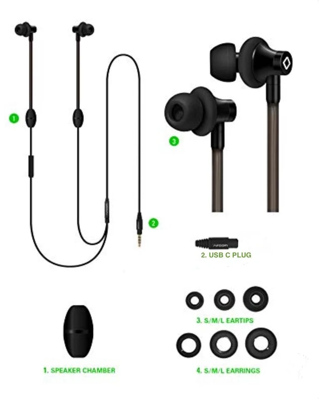 Alt view image 2 of 4 - Aircom A3 Active Stereo Earphone - Anti-Radiation Wired Sports Earbuds with Airflow Audio Technology Handsfree Headphones with Built-in Microphone (Black)