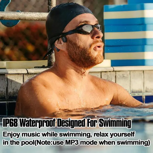 Alt view image 2 of 7 - Upgraded Bone Conduction Headphones Bluetooth 5.3 Headset - IP68 Waterproof Wireless Headphone, 32G MP3 Memory, 12Hrs Sport Earphones for Swimming, AI Noise Cancel, Open-Ear Comfort