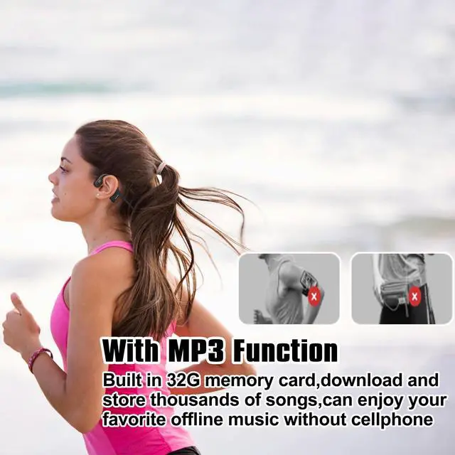 Alt view image 4 of 7 - Upgraded Bone Conduction Headphones Bluetooth 5.3 Headset - IP68 Waterproof Wireless Headphone, 32G MP3 Memory, 12Hrs Sport Earphones for Swimming, AI Noise Cancel, Open-Ear Comfort