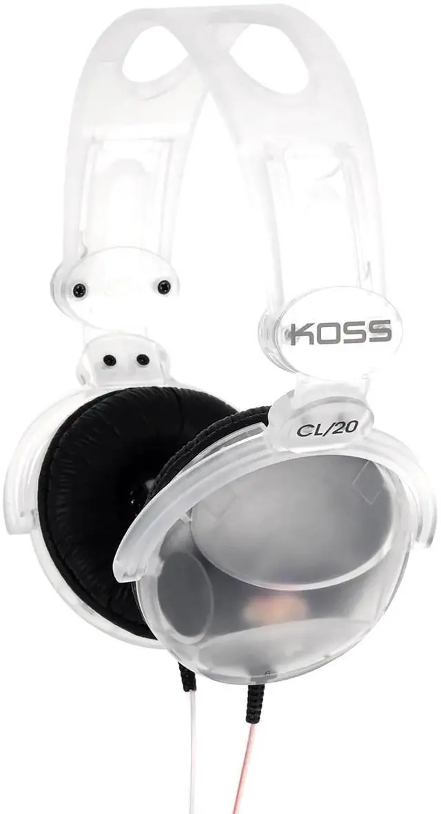 Main image of CL/20 Clear Retro 90s Style On-Ear Headphones, Wired Plug | Transparent Design, 3.5mm Jack, Adjustable Headband, Leatherette Cushions