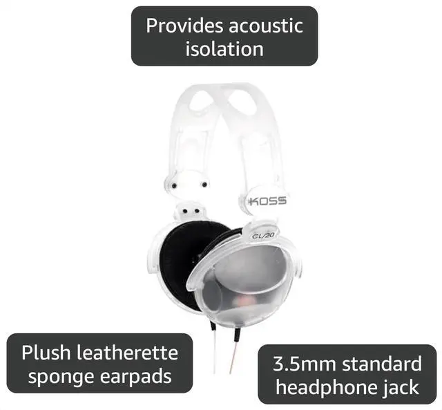 Alt view image 3 of 6 - CL/20 Clear Retro 90s Style On-Ear Headphones, Wired Plug | Transparent Design, 3.5mm Jack, Adjustable Headband, Leatherette Cushions