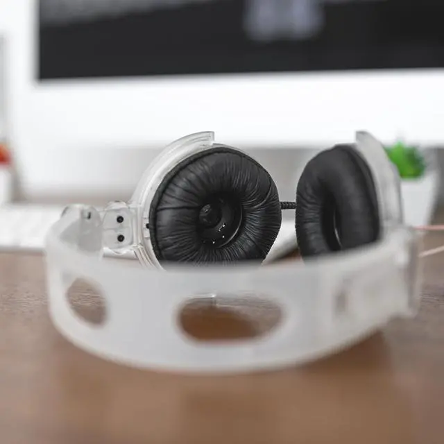 Alt view image 6 of 6 - CL/20 Clear Retro 90s Style On-Ear Headphones, Wired Plug | Transparent Design, 3.5mm Jack, Adjustable Headband, Leatherette Cushions