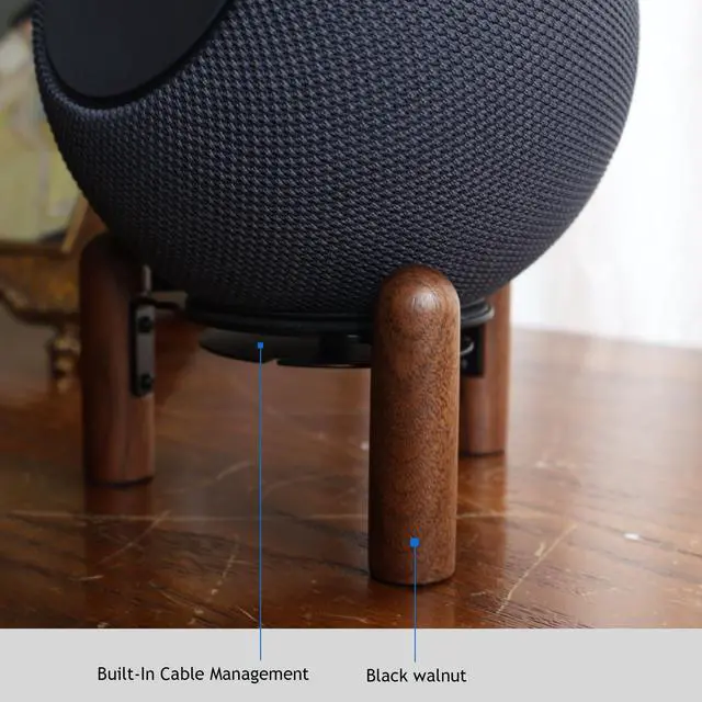 Alt view image 5 of 7 - Desk stand for 2025 new Echo studio,Black Walnut wood metal stand.Improve sound quality and hide the power cord. (Black Walnut)