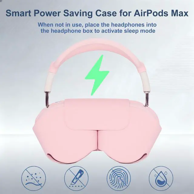 Alt view image 3 of 7 - for AirPods Max Smart Case with 4-in-1 Cover Set, Soft Leather Case with Sleep Mode for AirPods Max Headphones(2024/2020), Silicone Ear Pad/Ear Cup/Headband Covers(Up & Down), Pink