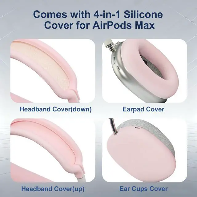Alt view image 4 of 7 - for AirPods Max Smart Case with 4-in-1 Cover Set, Soft Leather Case with Sleep Mode for AirPods Max Headphones(2024/2020), Silicone Ear Pad/Ear Cup/Headband Covers(Up & Down), Pink