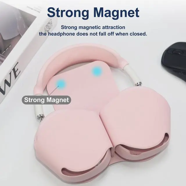Alt view image 5 of 7 - for AirPods Max Smart Case with 4-in-1 Cover Set, Soft Leather Case with Sleep Mode for AirPods Max Headphones(2024/2020), Silicone Ear Pad/Ear Cup/Headband Covers(Up & Down), Pink