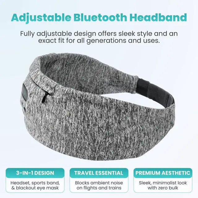 Alt view image 4 of 7 - Adjustable Wireless Comfort Headband - Bluetooth Headphones Headband for Exercise, Sleep, Travel, and Relaxation