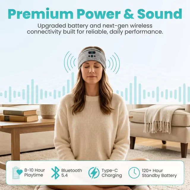 Alt view image 5 of 7 - Adjustable Wireless Comfort Headband - Bluetooth Headphones Headband for Exercise, Sleep, Travel, and Relaxation