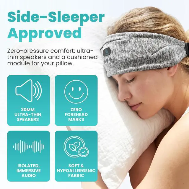 Alt view image 7 of 7 - Adjustable Wireless Comfort Headband - Bluetooth Headphones Headband for Exercise, Sleep, Travel, and Relaxation