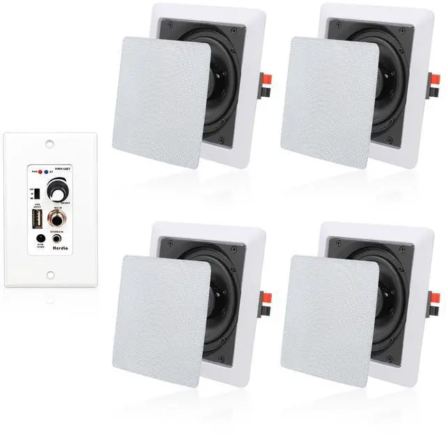 Main image of 5.25 Inches 2-Way Bluetooth Ceiling Speakers with 4 Channel Wall Amplifier, 320W Square in Wall Speaker System for Home Theater Office Kitchen, 2 Pairs