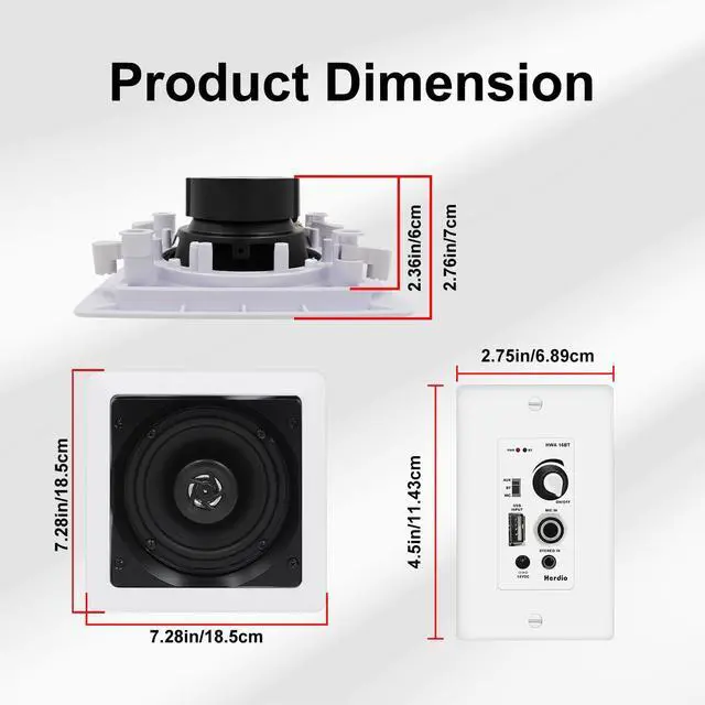 Alt view image 7 of 7 - 5.25 Inches 2-Way Bluetooth Ceiling Speakers with 4 Channel Wall Amplifier, 320W Square in Wall Speaker System for Home Theater Office Kitchen, 2 Pairs