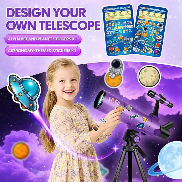 Alt view image 4 of 7 - Telescope for Kids & Adults, 80mm 500mm Portable Refractor, Purple | High Powered Astronomy Travel Telescope for Beginners, Fully Multi-Coated Optics, Tripod, Phone Adapter, Stickers & Backpack