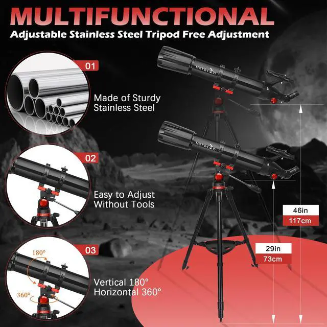 Alt view image 4 of 7 - Telescope for Adults High Powered, 90mm Aperture 900mm Refractor | Telescopes for Kids & Beginners, Magnification 450X,for Planet Observation with Stainless Tripod & Phone Adapter