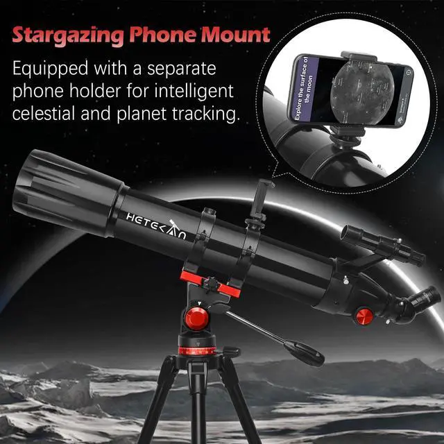 Alt view image 5 of 7 - Telescope for Adults High Powered, 90mm Aperture 900mm Refractor | Telescopes for Kids & Beginners, Magnification 450X,for Planet Observation with Stainless Tripod & Phone Adapter
