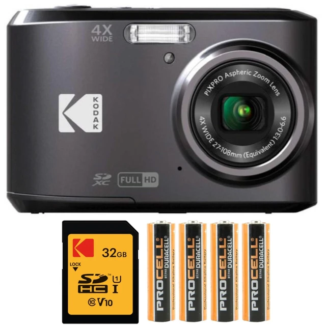 Main image of PIXPRO FZ45 Digital Camera (Black) Bundle 32GB Class 10 UHS-I U1 SDHC Memory Card, AA High-Performance Alkaline Batteries, (3 items)