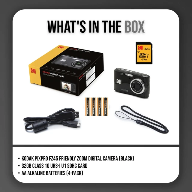 Alt view image 7 of 7 - PIXPRO FZ45 Digital Camera (Black) Bundle 32GB Class 10 UHS-I U1 SDHC Memory Card, AA High-Performance Alkaline Batteries, (3 items)