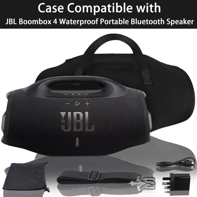 Alt view image 3 of 7 - Hard Case for JBL Boombox 4 Portable Bluetooth Speaker, Black | Velvet Accessory Pouch, Integrated Handle Slot, Cable Organization, Shoulder Strap, Soft Velvet Lining, Secure Carrying