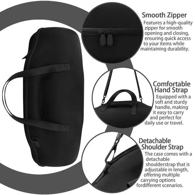 Alt view image 5 of 7 - Hard Case for JBL Boombox 4 Portable Bluetooth Speaker, Black | Velvet Accessory Pouch, Integrated Handle Slot, Cable Organization, Shoulder Strap, Soft Velvet Lining, Secure Carrying