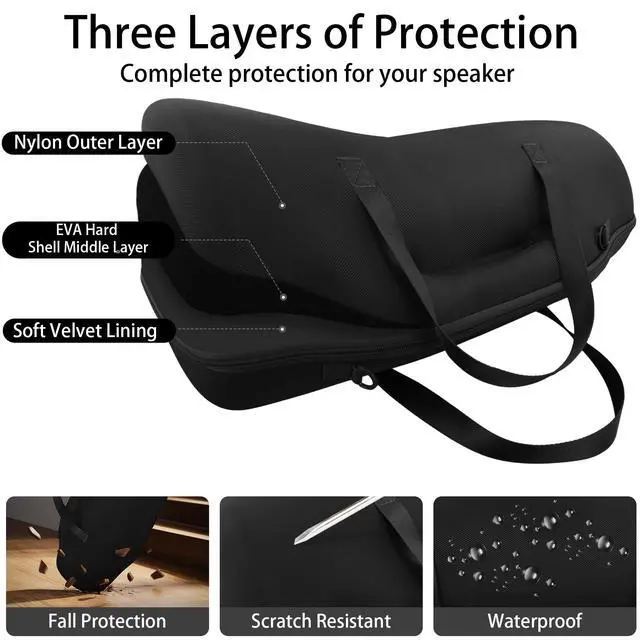 Alt view image 6 of 7 - Hard Case for JBL Boombox 4 Portable Bluetooth Speaker, Black | Velvet Accessory Pouch, Integrated Handle Slot, Cable Organization, Shoulder Strap, Soft Velvet Lining, Secure Carrying