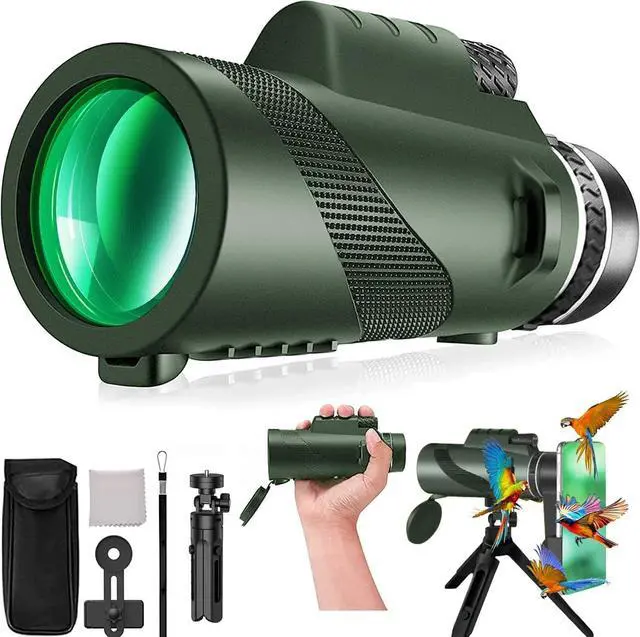 Main image of Monocular-Telescope 80x100 High Powered Monoculars High Definition forAduts High Powered with HD BAK4 Prism Smartphone AdapterTelescope Bird Watching Travel Camping Hiking-Green