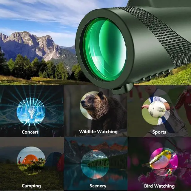 Alt view image 3 of 6 - Monocular-Telescope 80x100 High Powered Monoculars High Definition forAduts High Powered with HD BAK4 Prism Smartphone AdapterTelescope Bird Watching Travel Camping Hiking-Green