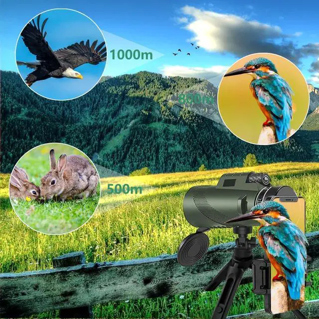 Alt view image 5 of 6 - Monocular-Telescope 80x100 High Powered Monoculars High Definition forAduts High Powered with HD BAK4 Prism Smartphone AdapterTelescope Bird Watching Travel Camping Hiking-Green