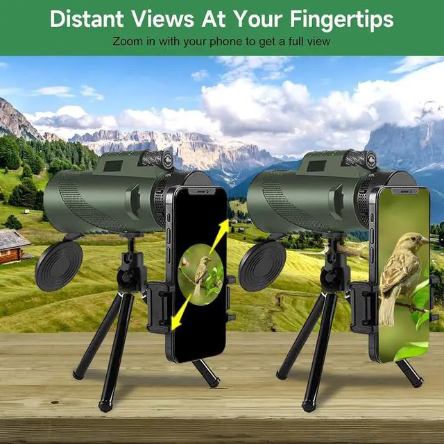Alt view image 6 of 6 - Monocular-Telescope 80x100 High Powered Monoculars High Definition forAduts High Powered with HD BAK4 Prism Smartphone AdapterTelescope Bird Watching Travel Camping Hiking-Green