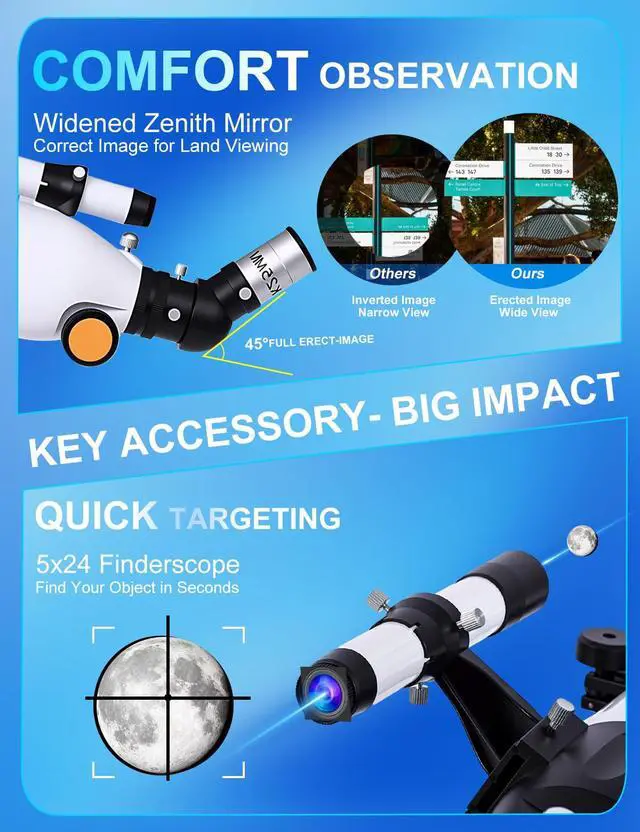 Alt view image 6 of 7 - Telescope for Adults High Powered,90mm Aperture 800mm Refractor | Professional Telescopes,32X-240X Magnification,AZ Mount Tripod,Phone Adapter & Carry Bag,for Astronomy Beginners Stargazing