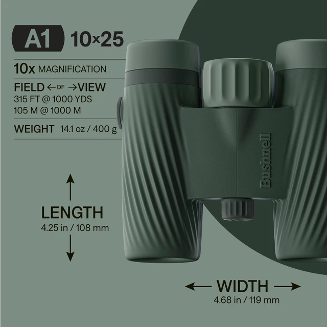 Alt view image 2 of 7 - A1 10x25 Binoculars Cilantro Green Waterproof, Fogproof, 10X Magnification, Fully Multi-Coated Lenses & Rubber Armor